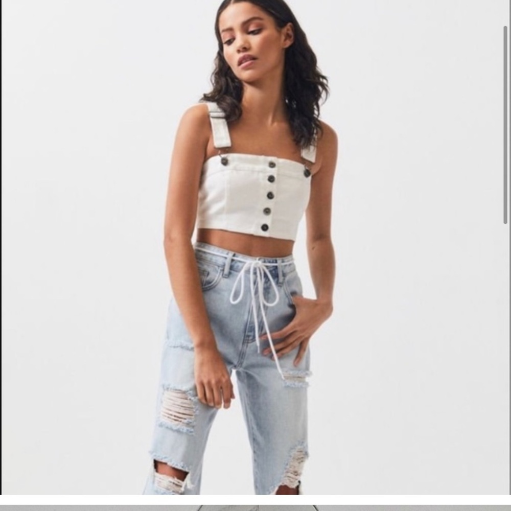 Kendall and Kylie white denim button crop top